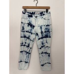 Guess Tie Dye Cropped Jeans Size 28 Blue White Denim
